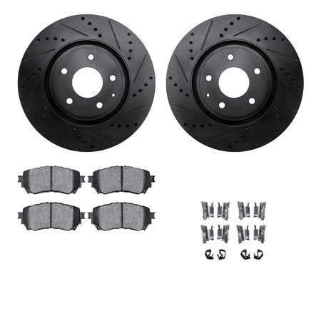 DYNAMIC FRICTION CO 8512-80083, Rotors-Drilled and Slotted-Black w/ 5000 Advanced Brake Pads incl. Hardware, Zinc Coated 8512-80083